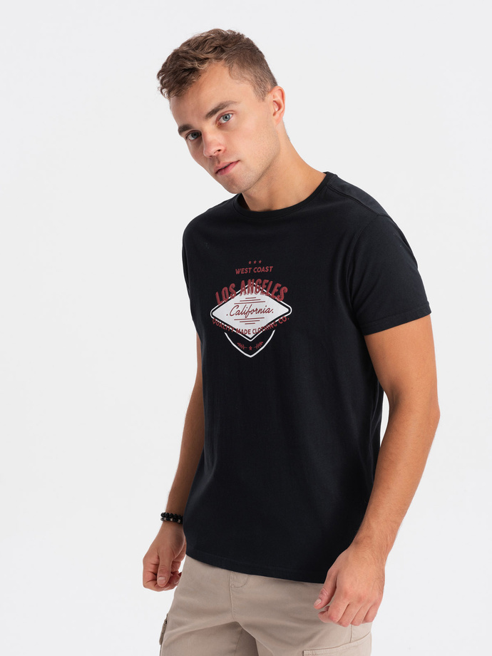 T-shirt męski bawełniany z nadrukiem - czarny V3 S1733
