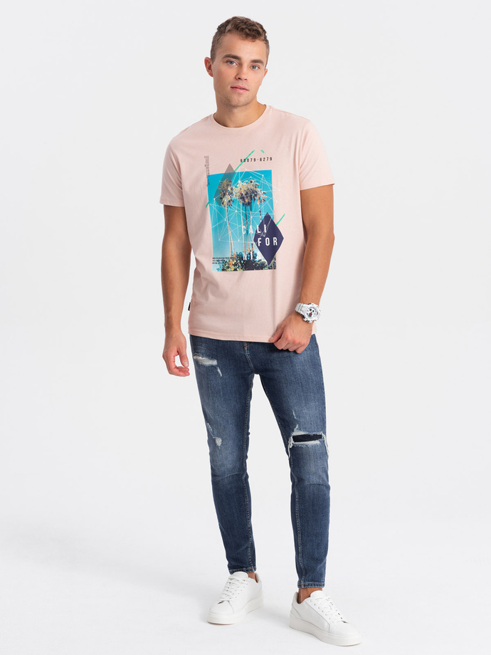 T-shirt męski bawełniany z nadrukiem - różowa V2 S1738