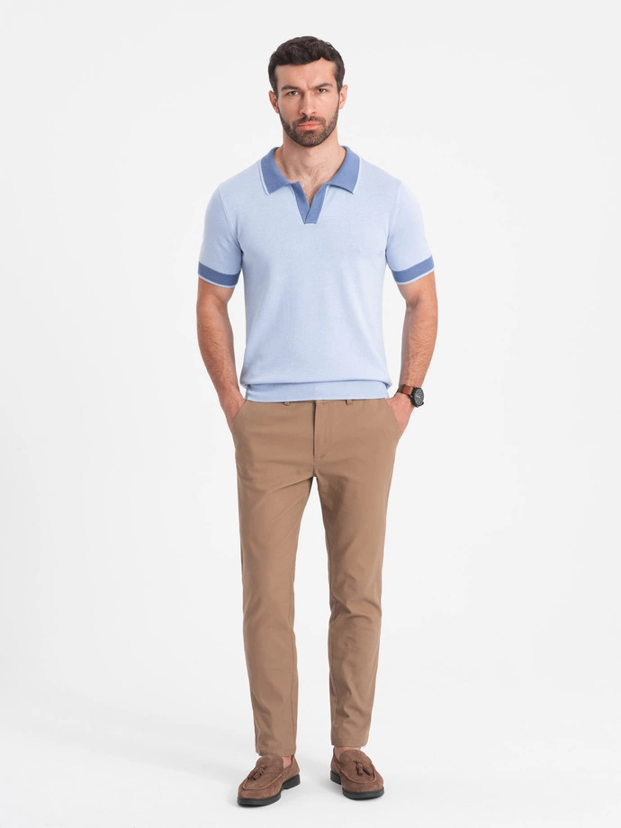Spodnie męskie chino SLIM FIT - jasnobrązowe V2 OM-PACP-0186