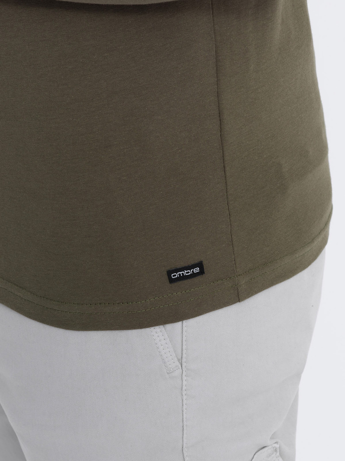 Bawełniany longsleeve męski z guzikami przy dekolcie - ciemnooliwkowy V1 OM-LSCL-0107