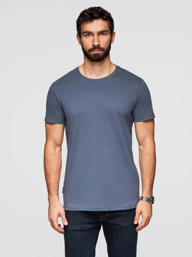 T-shirt męski klasyczny bawełniany BASIC - niebieski denim V7 OM-TSBS-0236