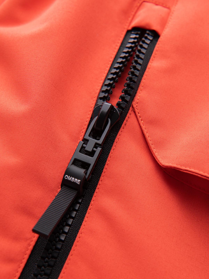 Długa ocieplana kurtka męska z odblaskowymi elementami – pomarańczowa V1 OM-JALJ-0169