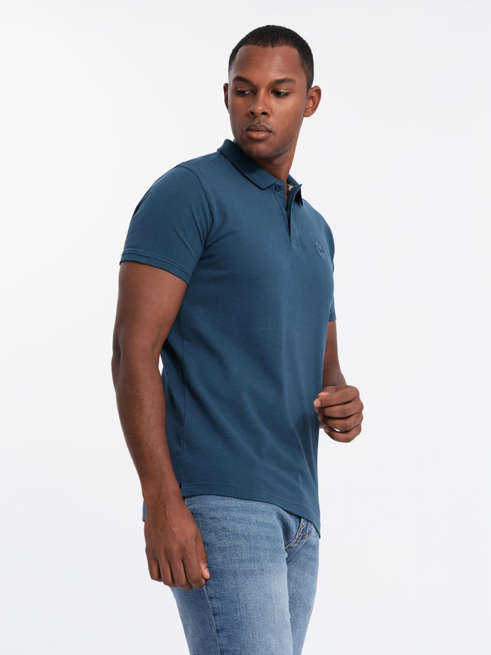 Komplet męskich bawełnianych t-shirtów polo BASIC – biały/bordowy/ciemnoniebieski V4 OM-POBS-0133