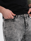 Spodnie męskie jeansowe marmurkowe z surowo wykończoną nogawką SLIM FIT -  szare V1 OM-PADP-0146