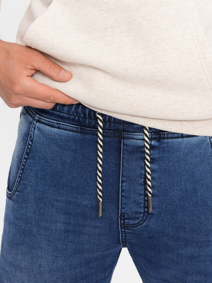 Spodnie męskie jeansowe joggery - jasnoniebieskie OM-PADJ-0106
