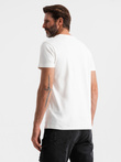 Bawełniany męski t-shirt z podwójnym printowanym logotypem – biały V1 OM-TSPT-0211
