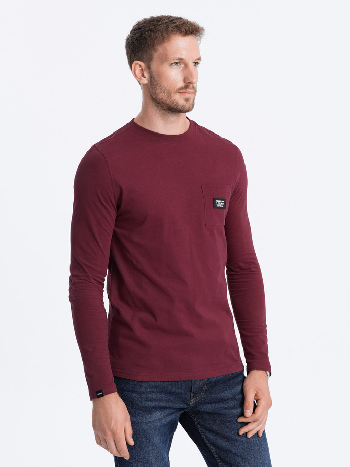 Longsleeve męski z kieszonką - bordowy V2 L156