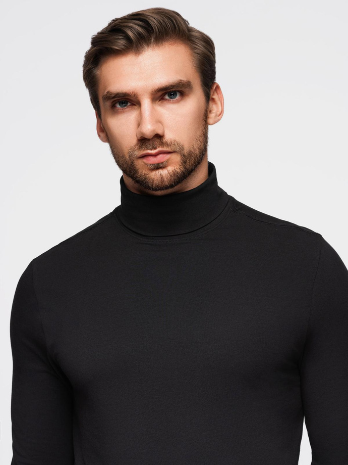 Longsleeve męski gładki z golfem - czarny V1 OM-LSCL-0130