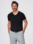 Męski T-shirt V-NECK z elastanem - czarny V3 OM-TSCT-0106