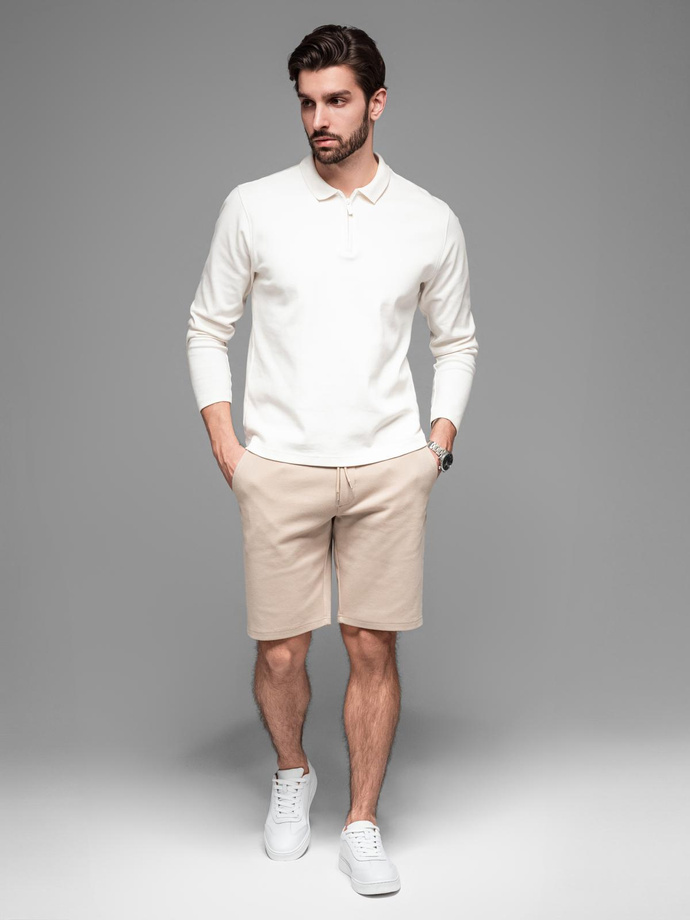 Casualowe szorty męskie SLIM FIT z dzianiny żakardowej – beżowe V2 OM-SRCS-0168