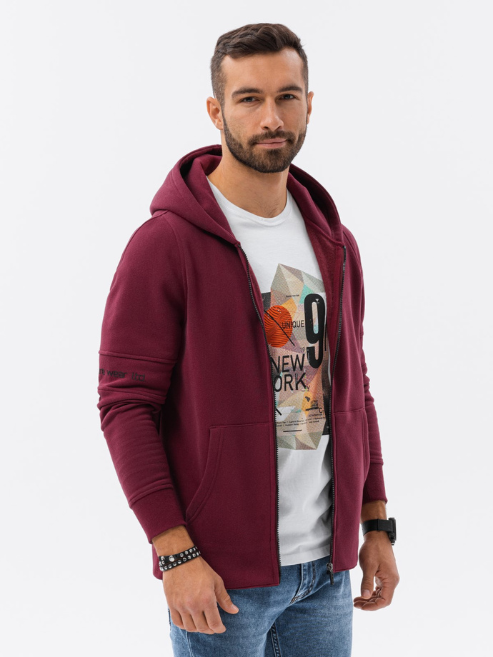 Bluza męska rozpinana hoodie z nadrukami - bordowa V5 B1423