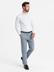 Męska koszula bawełniana we wzory SLIM FIT - biała V2 OM-SHCS-0151