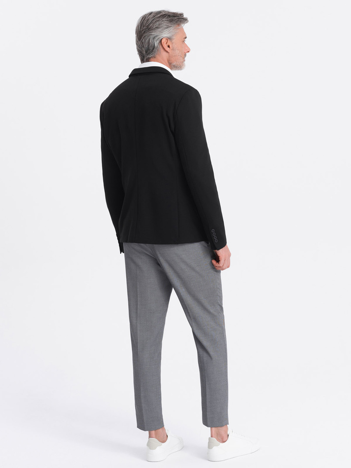 Marynarka męska z naszywanymi kieszeniami - czarna V5 OM-BLZB-0127