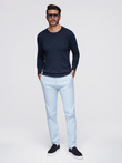 Męski sweter z okrągłym dekoltem z elastycznej dzianiny o klasycznym splocie - granatowy V1 OM-SWSW-0183
