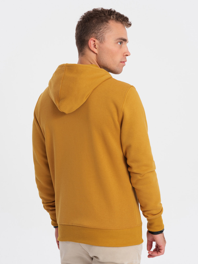Bluza męska rozpinana z kapturem BASIC - musztardowa V4 OM-SSBZ-0118