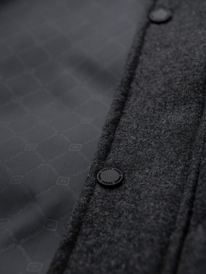 Casualowa męska kurtka puffer z wełną – czarny melanż V2 OM-JAHP-0203