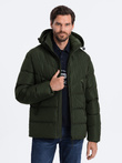 Kurtka męska zimowa z nietypowym pikowaniem - ciemnozielona V2 OM-JAHP-0127