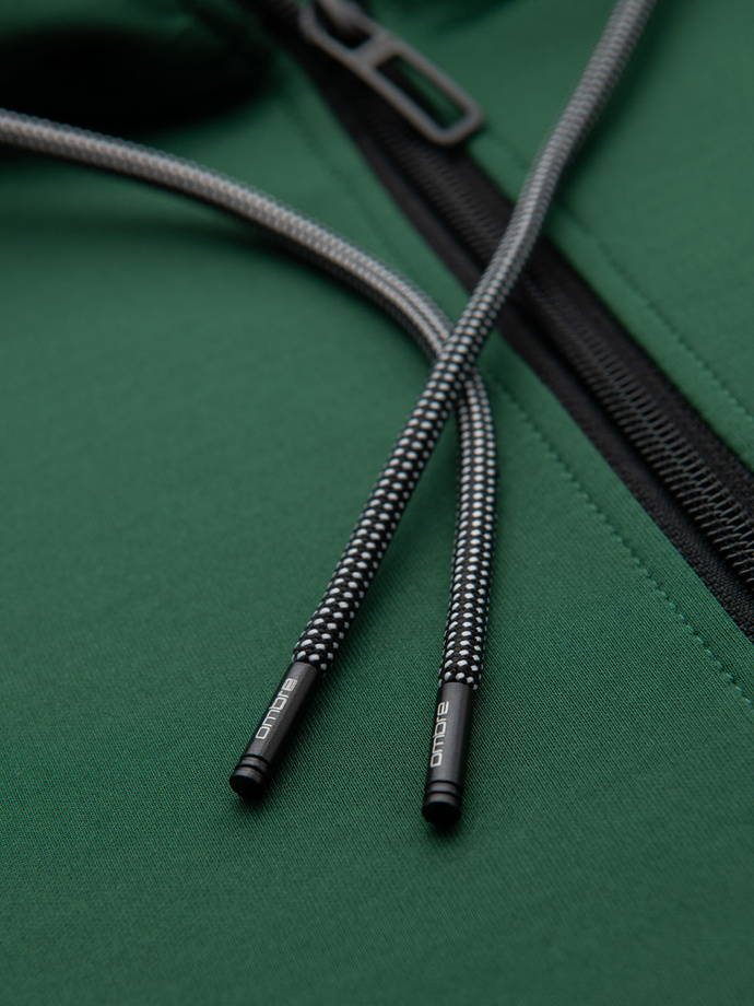 Rozpinana męska bluza z kapturem i lampasami - ciemnozielona V7 OM-SSZP-0210