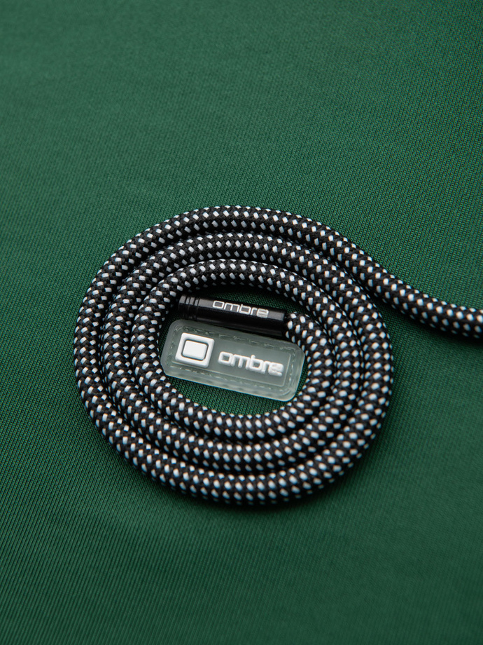 Rozpinana męska bluza z kapturem i lampasami - ciemnozielona V7 OM-SSZP-0210