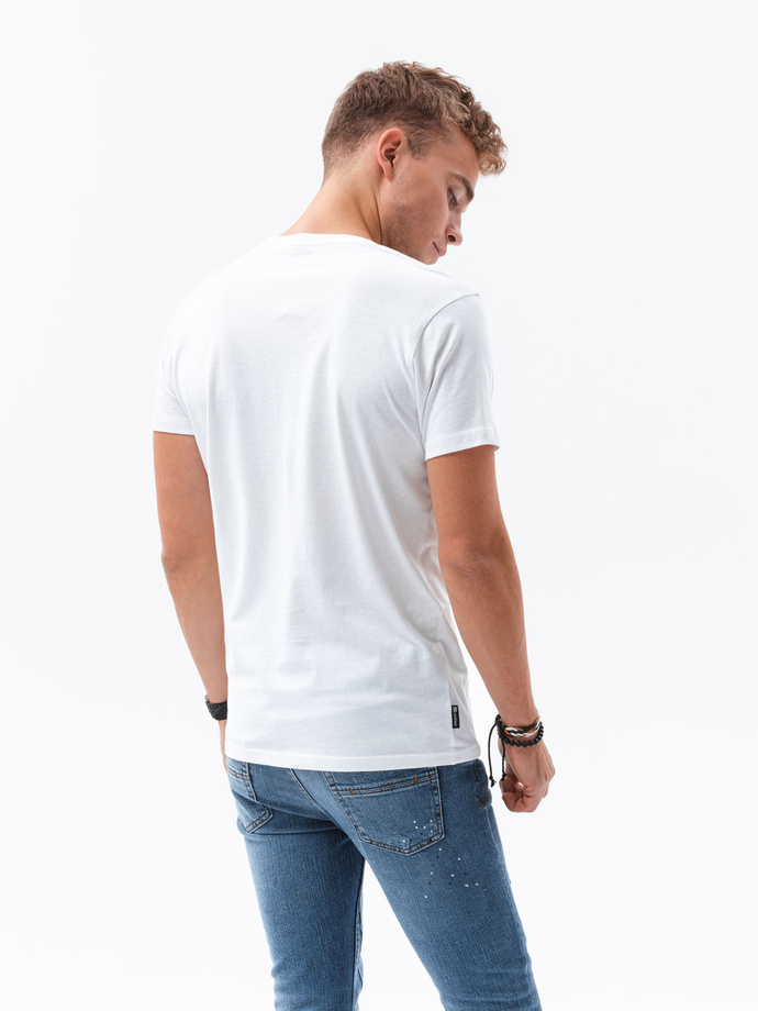 T-shirt męski z nadrukiem - biały V-4A S1434