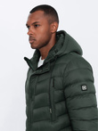 Kurtka męska zimowa parka pikowana - ciemnooliwkowa V1 OM-JALJ-0100