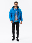 Mocno ocieplana pikowana kurtka męska z raglanowym rękawem – niebieska V2 OM-JAHP-0178