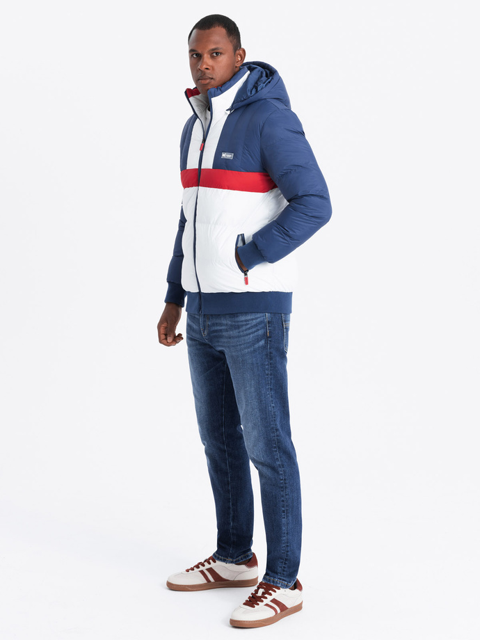 Kolorowa sportowa kurtka męska w stylu retro – niebiesko-biała V1 OM-JALP-0175