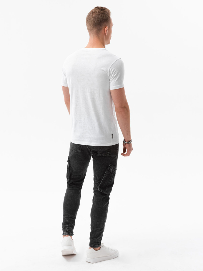 T-shirt męski z nadrukiem - biały V-23D S1434