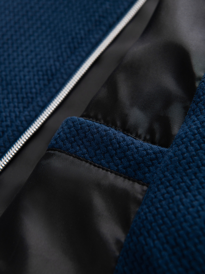 Strukturalna kurtka biker męska ze stójką – ciemnoniebieska V1 OM-JANP-0229