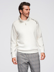 Męska bluza z rozpinaną wysoką stójką i kontrastowym nadrukiem – ecru V2 OM-SSZP-0211