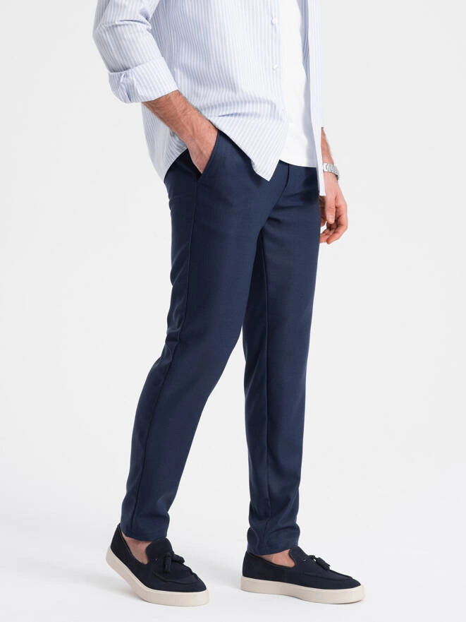 Spodnie męskie klasyczne chino SLIM FIT - granatowe V1 OM-PACP-0182