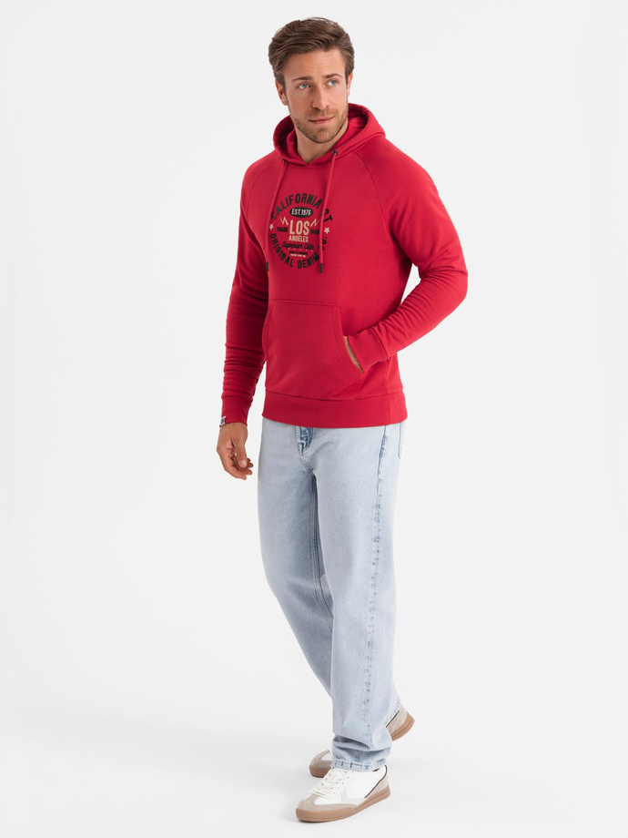 Bluza męska kangurka z nadrukiem - czerwona V2 OM-SSPS-0151