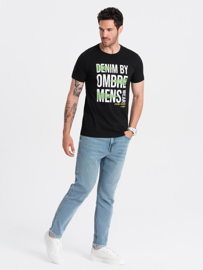 Męski bawełniany t-shirt z dużym napisem – czarny V2 OM-TSPT-0193