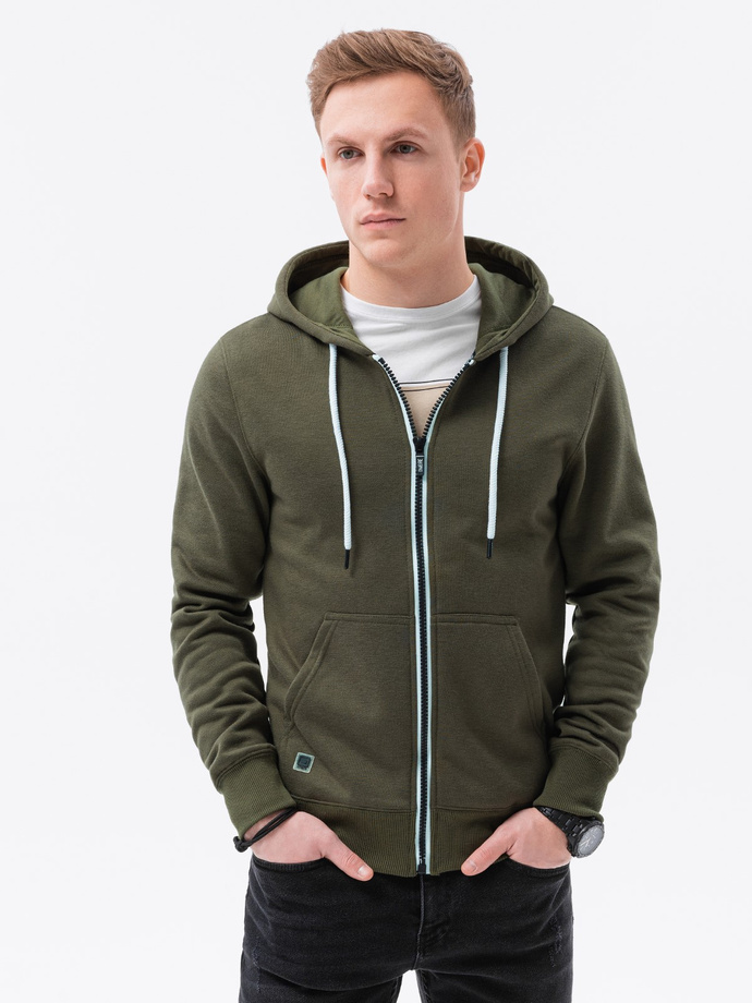 Bluza męska rozpinana z kapturem BASIC - ciemnooliwkowa V11 B977