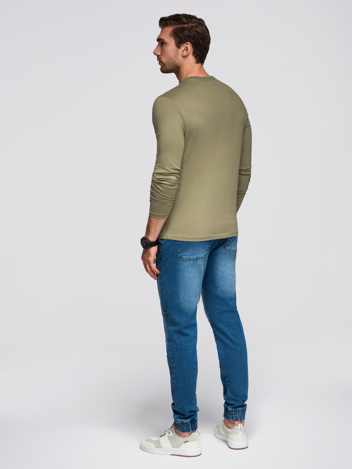 Longsleeve męski z miejskim nadrukiem – oliwkowy V1 OM-LSPT-0131