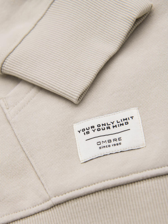 Bluza męska dresowa BASIC rozpinana z kapturem - jasnobeżowa V1 OM-SSBZ-0178