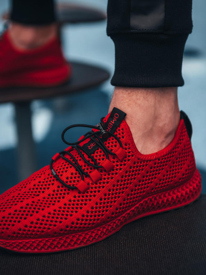 Buty męskie wsuwane sneakersy z siateczki - czerwone V2 OM-FOKS-0117