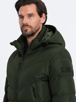 Kurtka męska zimowa z nietypowym pikowaniem - ciemnozielona V2 OM-JAHP-0127