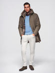 Męski płaszcz parka z wełną i kapturem - khaki V2 OM-COWC-0132