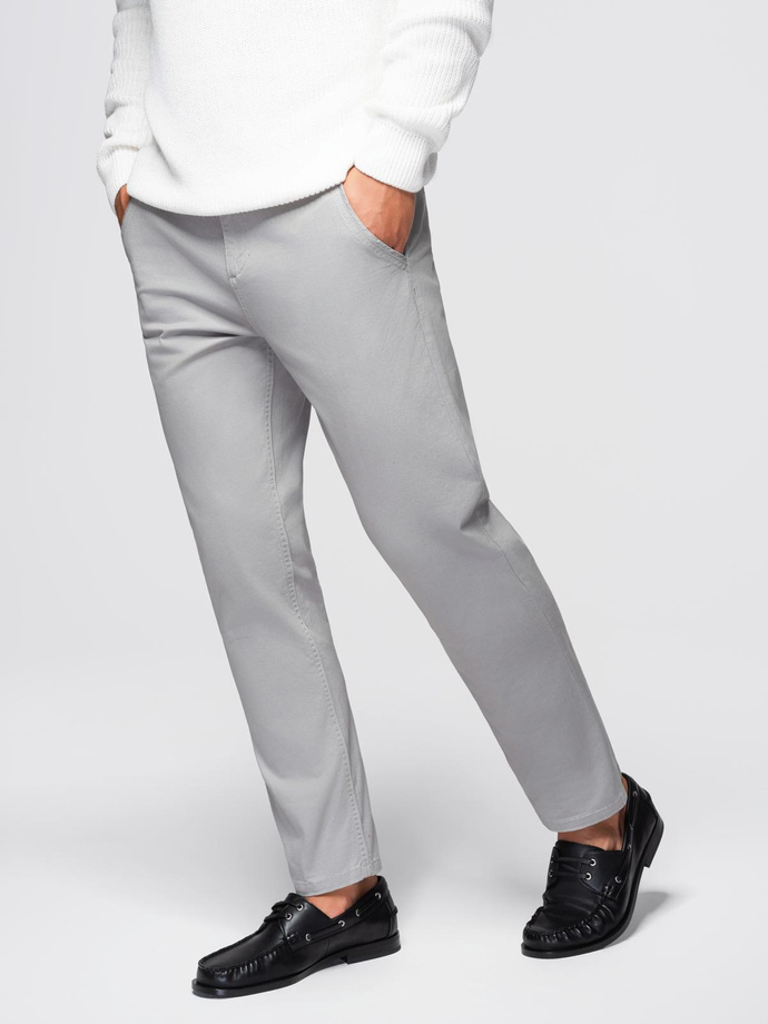 Spodnie męskie chino z ozdobną taśmą w pasie SLIM FIT – szare V6 OM-PACP-0118