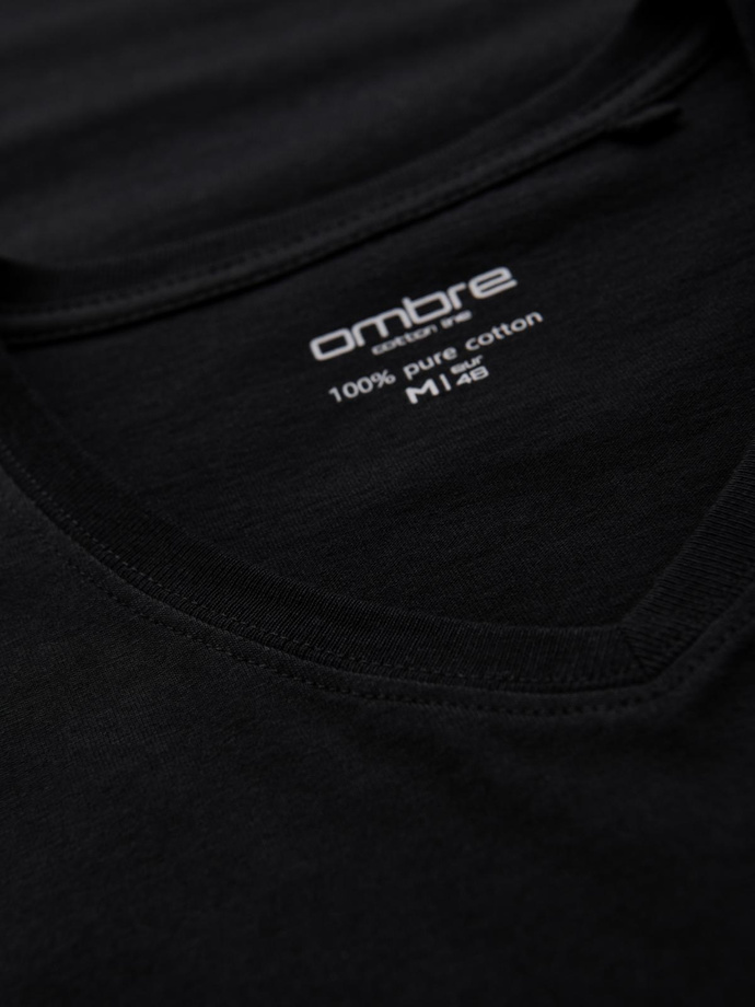 Klasyczna męska bawełniana koszulka z dekoltem w serek BASIC – czarna V1 OM-TSBS-0237
