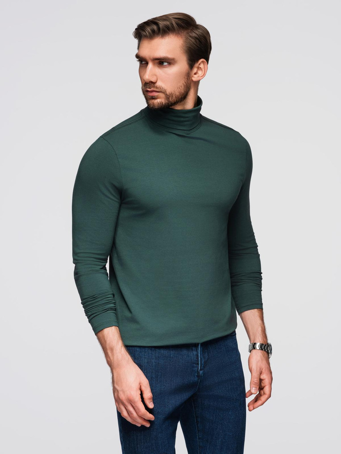 Męski longsleeve gładki z golfem - ciemnozielony V7 OM-OM-LSCL-0130