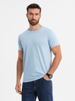 T-shirt męski klasyczny bawełniany BASIC - jasnoniebieski V19 OM-TSBS-0236