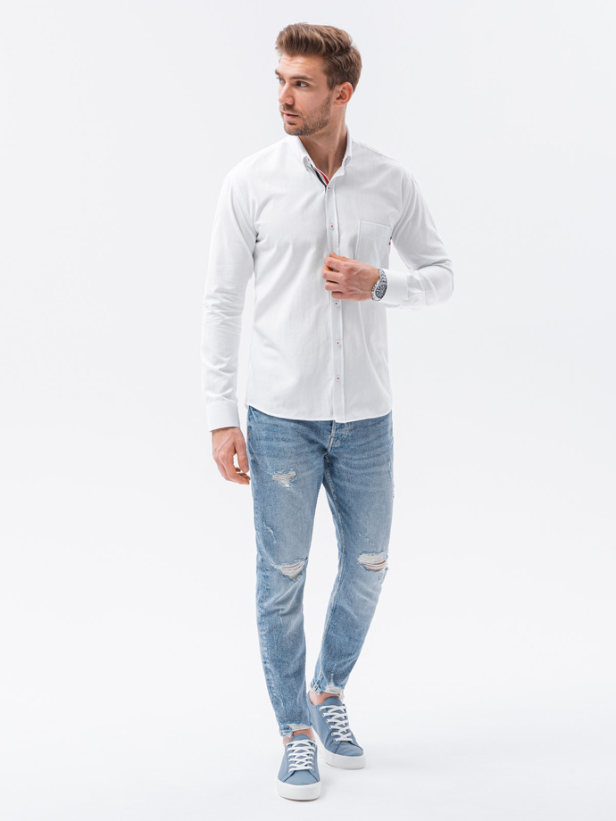 Koszula męska z długim rękawem SLIM FIT - biała V1 K643