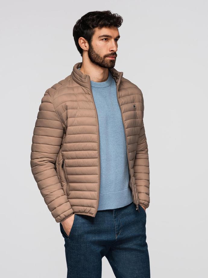 Męska kurtka pikowana pakowana w worek - brązowa V4 OM-JALP-0156