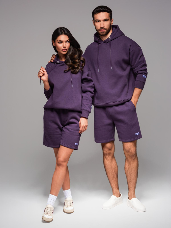 Dresowe szorty unisex ze ściągaczem w pasie – fioletowe V13 OU-SRBC-0101
