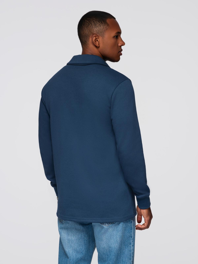 Bluza męska z kołnierzykiem polo ze strukturalnej dzianiny - ciemnoniebieska V5 OM-SSNZ-0149