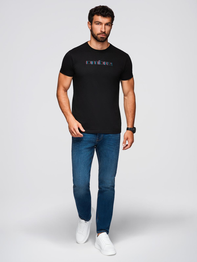 Męski t-shirt z haftem na klatce piersiowej – czarny V1 OM-TSPT-0248