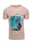 T-shirt męski z nadrukiem - różowy V-14B S1434