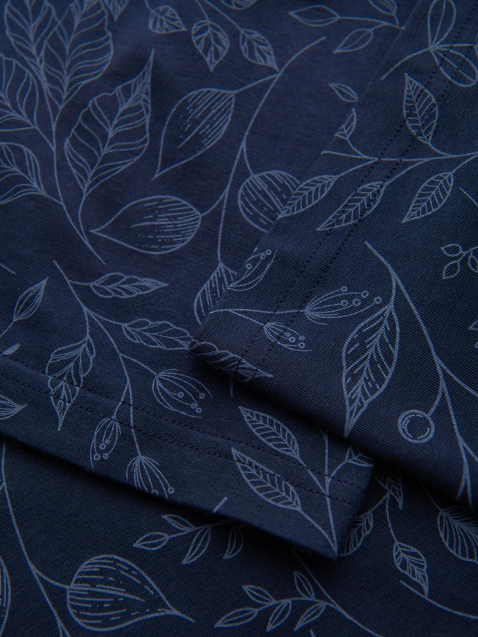 Męski t-shirt bawełniany z nadrukiem z motywem roślinnym - granatowa V4 OM-TSFP-0262